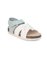 KIDS Open Toe Flats With Side Velcro WHITE 4501