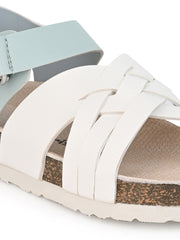 KIDS Open Toe Flats With Side Velcro WHITE 4501