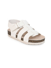 KIDS Open Toe Flats With Side Velcro WHITE