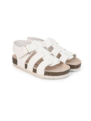 KIDS Open Toe Flats With Side Velcro WHITE