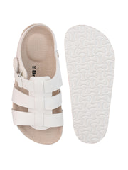 KIDS Open Toe Flats With Side Velcro WHITE