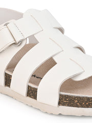 KIDS Open Toe Flats With Side Velcro WHITE