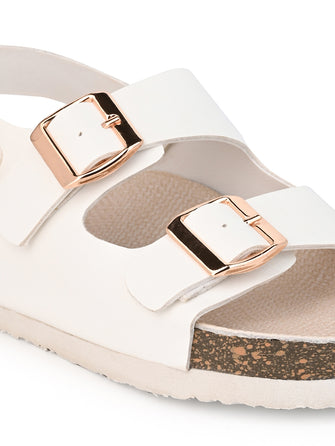 KIDS Open Toe Flats With Buckles WHITE 4502