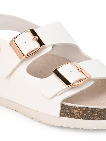 KIDS Open Toe Flats With Buckles WHITE 4502