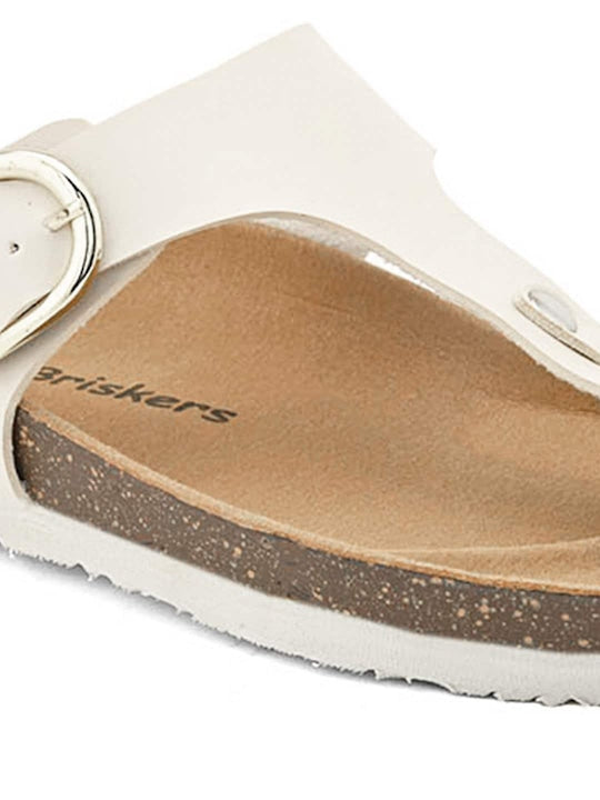 Women White T-Strap Flats with Buckle