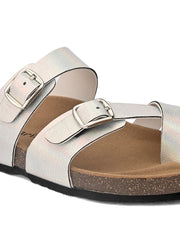 Women Silver-Toned & Brown Comfort Sandals