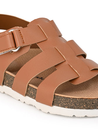 KIDS Open Toe Flats With Buckles TAN 4503