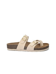 Women Off White One Toe Flats with Buckles 5405