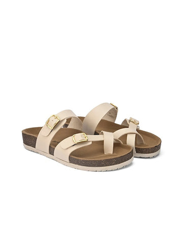 Women Off White One Toe Flats with Buckles 5405