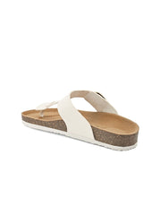 Women White T-Strap Flats with Buckle