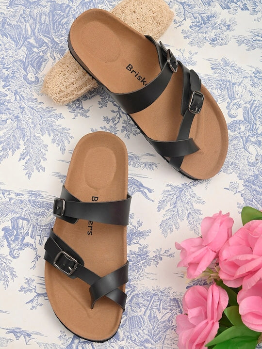 Women Black & Brown Comfort Sandals