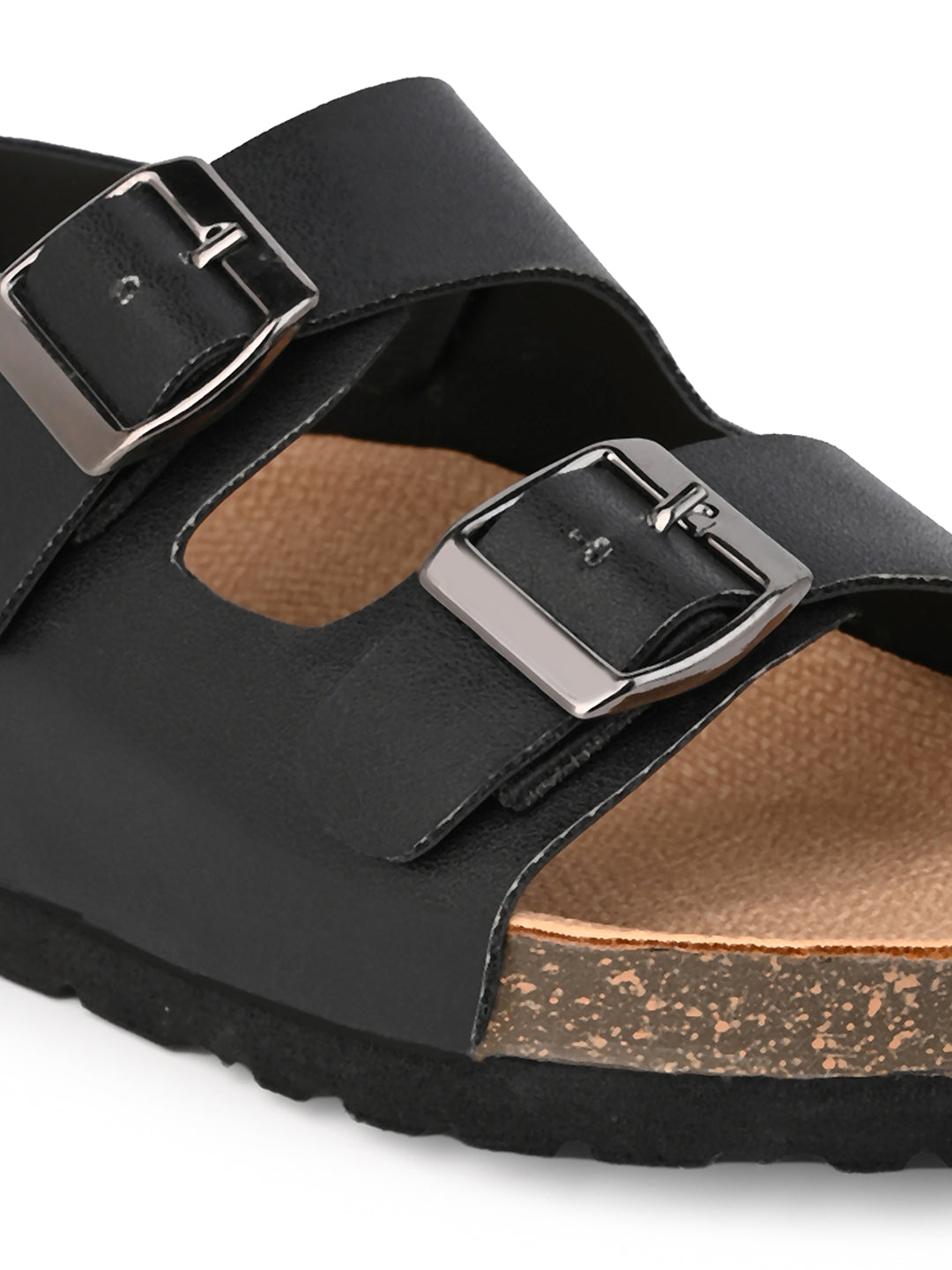 KIDS Open Toe Flats With Buckles BLACK 4502