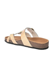 Gold-Toned & Brown Comfort Heels with Buckles for Women