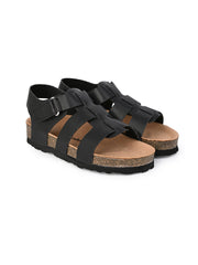 KIDS Open Toe Flats With Side Velcro BLACK 4503