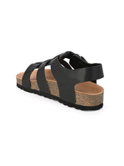 KIDS Open Toe Flats With Side Velcro BLACK 4503