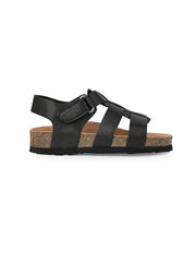 KIDS Open Toe Flats With Side Velcro BLACK 4503