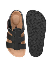 KIDS Open Toe Flats With Side Velcro BLACK 4503