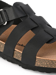 KIDS Open Toe Flats With Side Velcro BLACK 4503