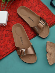 Women Copper-Toned Open Toe Flats with Buckles