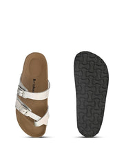 Women Silver-Toned & Brown Comfort Sandals