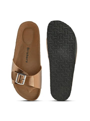 Women Copper-Toned Open Toe Flats with Buckles