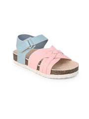 KIDS Open Toe Flats With Side Velcro PINK 4501