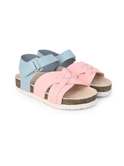 KIDS Open Toe Flats With Side Velcro PINK 4501