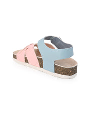 KIDS Open Toe Flats With Side Velcro PINK 4501