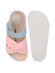 KIDS Open Toe Flats With Side Velcro PINK 4501