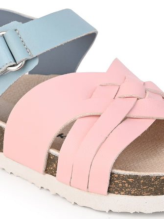 KIDS Open Toe Flats With Side Velcro PINK 4501