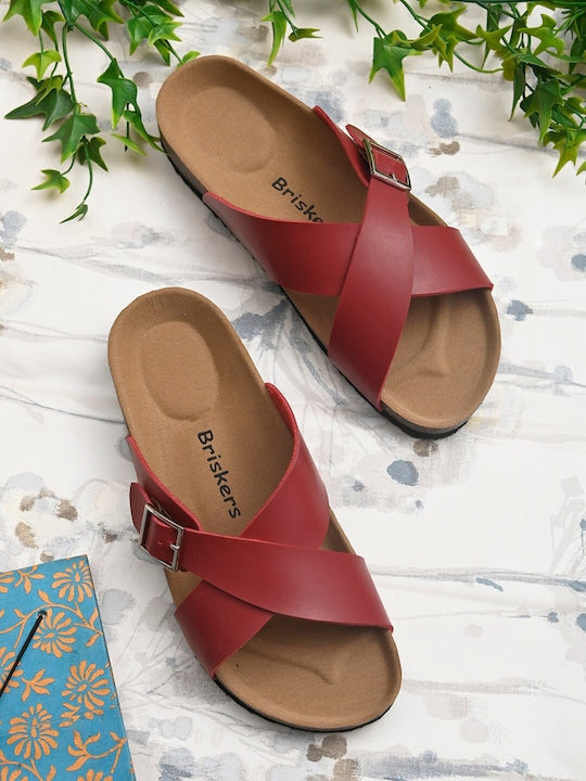 Women Red & Brown Comfort Sandals