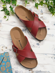 Women Red & Brown Comfort Sandals