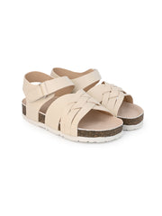 KIDS  Open Toe Flats With Side Velcro BEIGE 4501