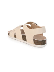 KIDS  Open Toe Flats With Side Velcro BEIGE 4501