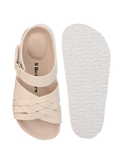 KIDS  Open Toe Flats With Side Velcro BEIGE 4501
