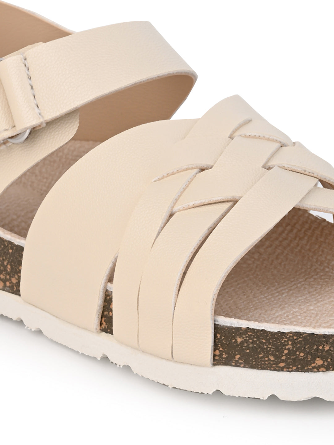 KIDS  Open Toe Flats With Side Velcro BEIGE 4501