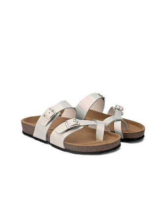 Women Silver-Toned & Brown Comfort Sandals