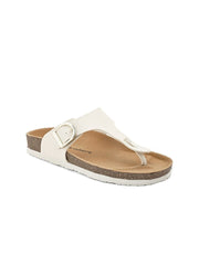 Women White T-Strap Flats with Buckle