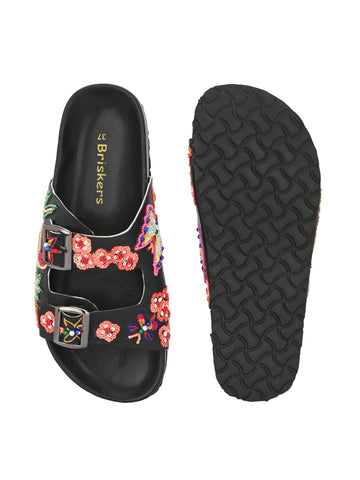 Women Floral Hand Embroided  Sliders