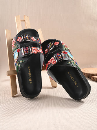 Women Floral Hand Embroided  Sliders