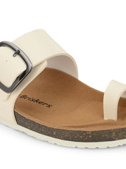 Women White Single  Strap Sliders