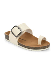 Women White Single  Strap Sliders