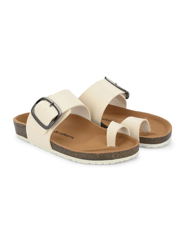 Women White Single  Strap Sliders