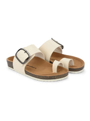 Women White Single  Strap Sliders