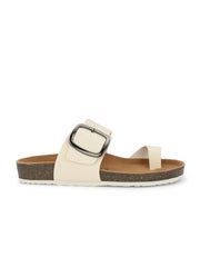 Women White Single  Strap Sliders