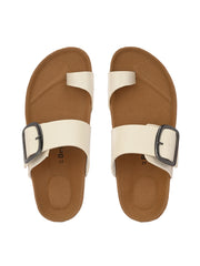 Women White Single  Strap Sliders