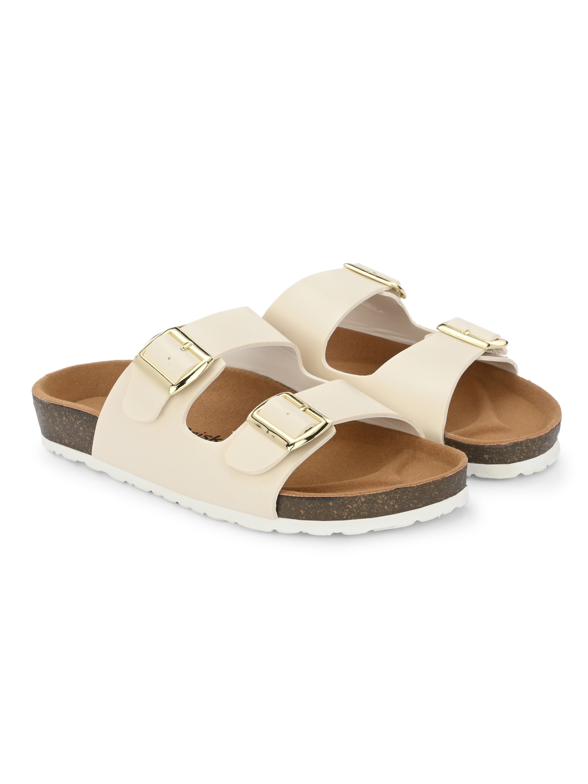 Women White Double Strap Sliders