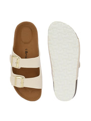 Women White Double Strap Sliders