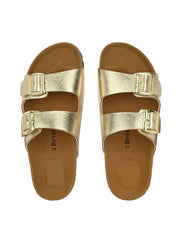Women Gold Double Strap Sliders