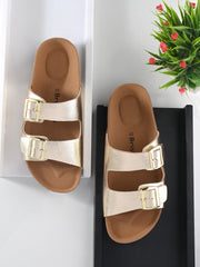Women White Double Strap Sliders